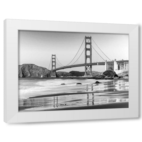 Baker beach and Golden Gate Bridge, San Francisco White Modern Wood Framed Art Print by Anonymous