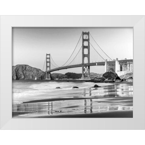 Baker beach and Golden Gate Bridge, San Francisco White Modern Wood Framed Art Print by Anonymous