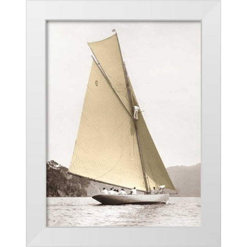 Vintage yacht White Modern Wood Framed Art Print by Anonymous