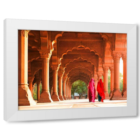 Women in traditional dress- India White Modern Wood Framed Art Print by Pangea Images