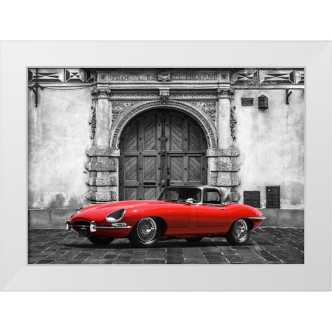 Roadster in front of Classic Palace White Modern Wood Framed Art Print by Gasoline Images
