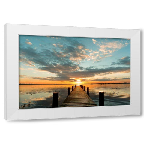 Morning Lights on a Jetty White Modern Wood Framed Art Print by Pangea Images