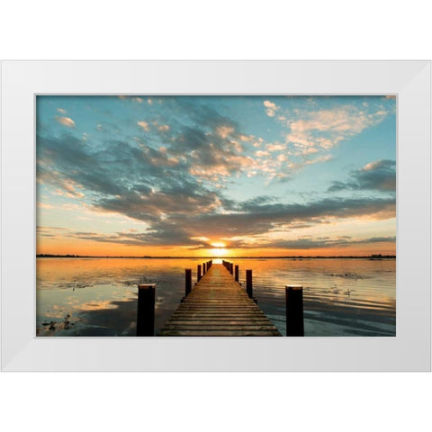 Morning Lights on a Jetty White Modern Wood Framed Art Print by Pangea Images