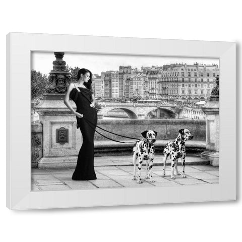 Walking in Paris White Modern Wood Framed Art Print by Lauren, Julian