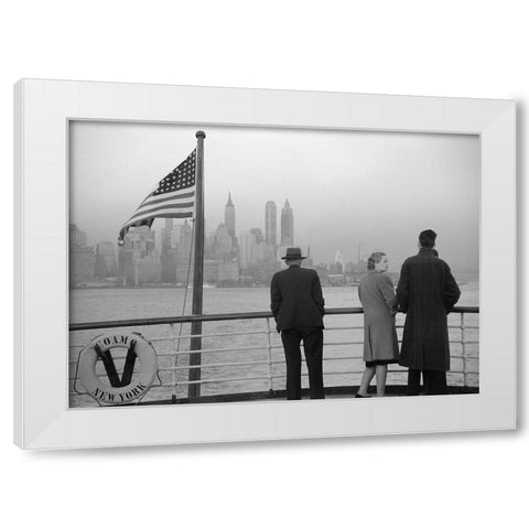 Lower Manhattan seen from the S.S. Coamo leaving New York White Modern Wood Framed Art Print by Anonymous