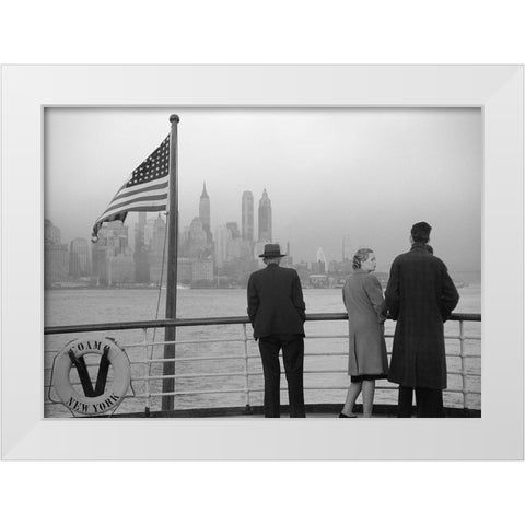 Lower Manhattan seen from the S.S. Coamo leaving New York White Modern Wood Framed Art Print by Anonymous