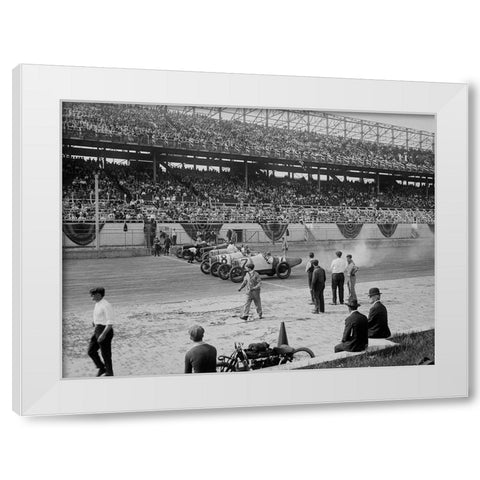 Cars at the start line of the Sheepshead Bay Race Track, New York, 1918 White Modern Wood Framed Art Print by Anonymous
