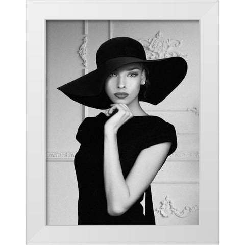 Lady with a hat White Modern Wood Framed Art Print by Lauren, Julian