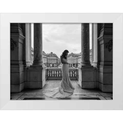 Balcony on a boulevard, Paris White Modern Wood Framed Art Print by Haute Photo Collection