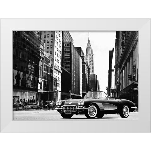 Roadster in NYC White Modern Wood Framed Art Print by Gasoline Images