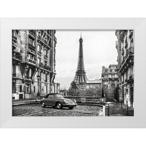 Roadster in Paris White Modern Wood Framed Art Print by Gasoline Images