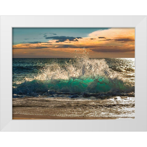 Wave crashing on the beach, Kauai Island, Hawaii White Modern Wood Framed Art Print by Pangea Images