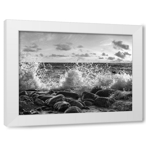 Waves crashing, Point Reyes, California (BW) White Modern Wood Framed Art Print by Pangea Images