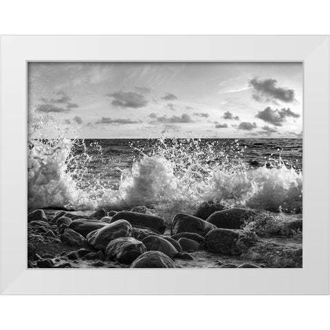 Waves crashing, Point Reyes, California (BW) White Modern Wood Framed Art Print by Pangea Images
