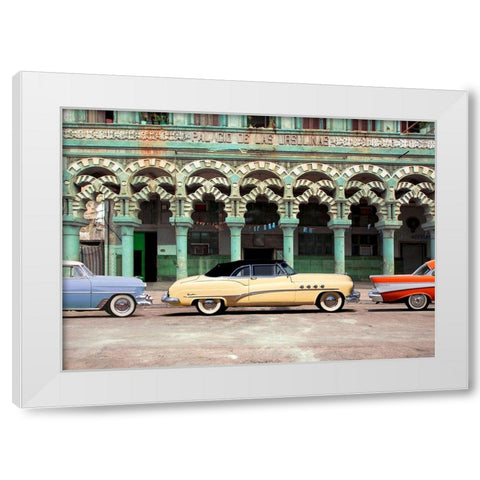 Cars parked in Havana, Cuba White Modern Wood Framed Art Print by Pangea Images