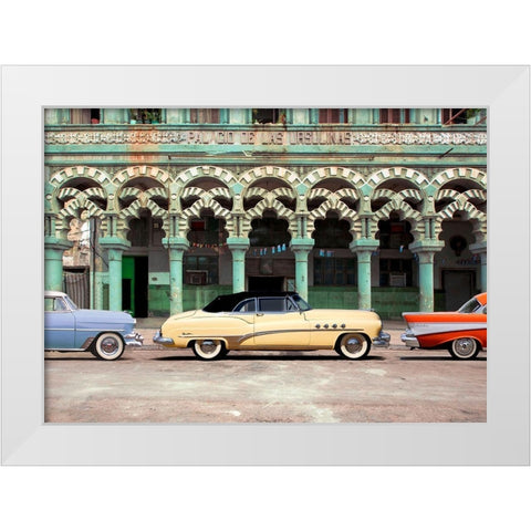 Cars parked in Havana, Cuba White Modern Wood Framed Art Print by Pangea Images