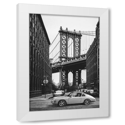 By the Manhattan Bridge - BW White Modern Wood Framed Art Print by Gasoline Images