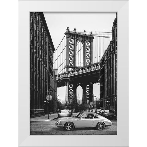 By the Manhattan Bridge - BW White Modern Wood Framed Art Print by Gasoline Images