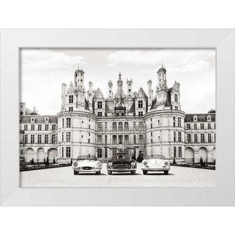 Vintage Roadsters at French Castle White Modern Wood Framed Art Print by Gasoline Images