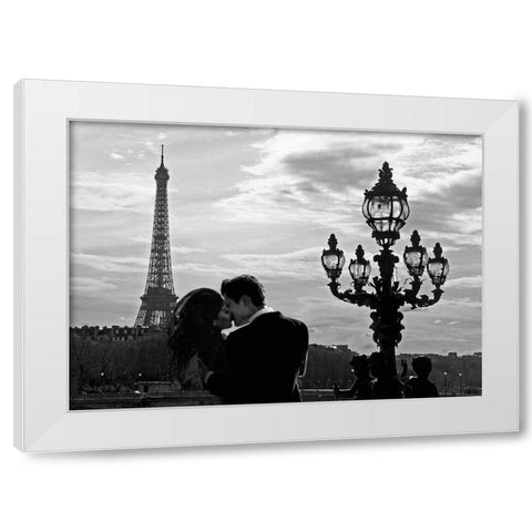 A Kiss in Paris White Modern Wood Framed Art Print by Lauren, Julian