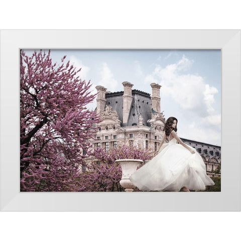 Young Woman at the Chateau de Chambord White Modern Wood Framed Art Print by Haute Photo Collection