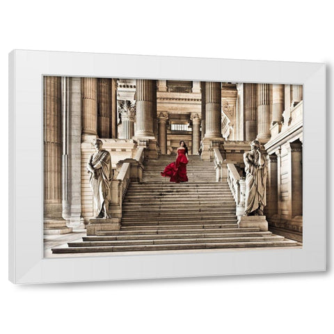 Dame a lescalier White Modern Wood Framed Art Print by Haute Photo Collection