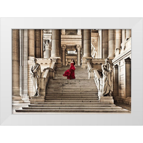 Dame a lescalier White Modern Wood Framed Art Print by Haute Photo Collection