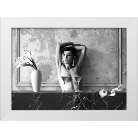 Cocktail for Two (BW) White Modern Wood Framed Art Print by Lauren, Julian