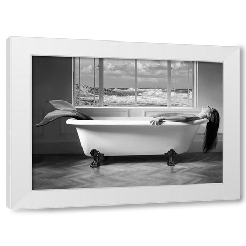 Mermaid Resting White Modern Wood Framed Art Print by Lauren, Julian