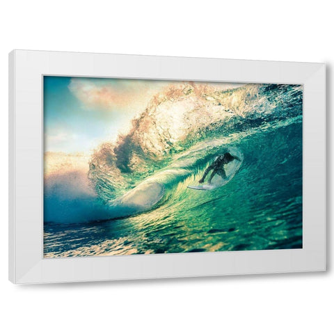 Surfing at Sunset-Australia White Modern Wood Framed Art Print by Pangea Images