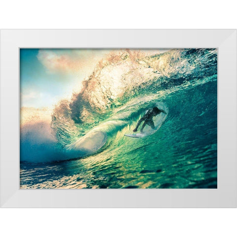 Surfing at Sunset-Australia White Modern Wood Framed Art Print by Pangea Images