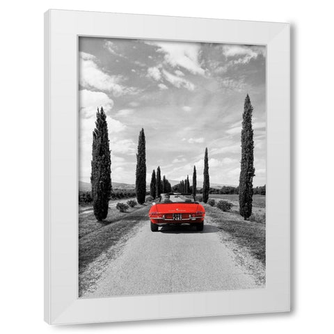 Sportscar in Tuscany (BW) White Modern Wood Framed Art Print by Gasoline Images