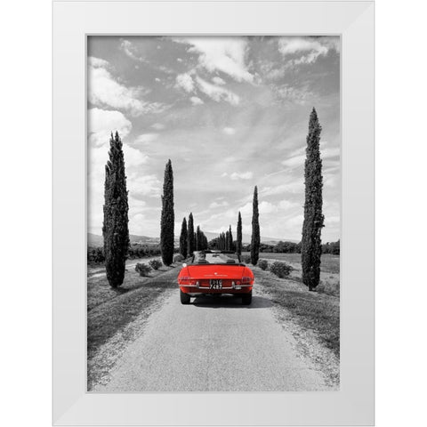 Sportscar in Tuscany (BW) White Modern Wood Framed Art Print by Gasoline Images
