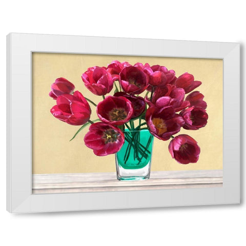 Red Tulips in a Glass Vase White Modern Wood Framed Art Print by Antinori, Andrea