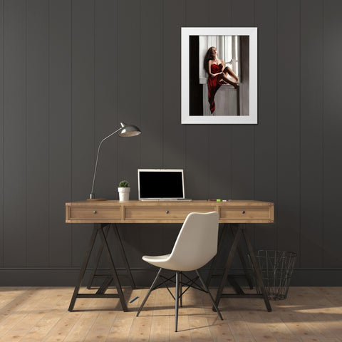 At the window White Modern Wood Framed Art Print by Benson, Pierre