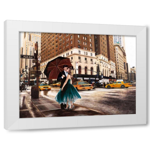 Kiss in Park Avenue White Modern Wood Framed Art Print by Benson, Pierre