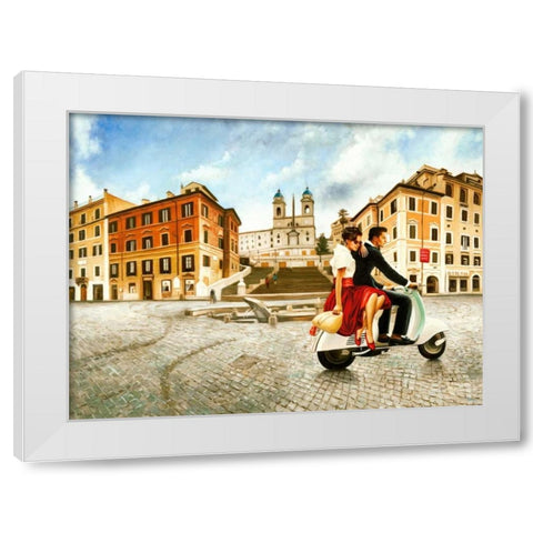 Lovers in Rome White Modern Wood Framed Art Print by Benson, Pierre