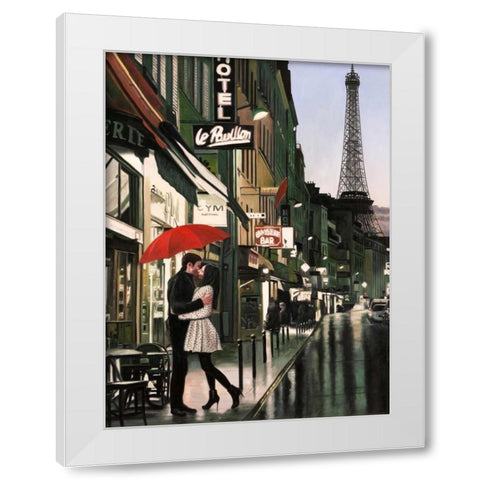 Romance in Paris White Modern Wood Framed Art Print by Benson, Pierre