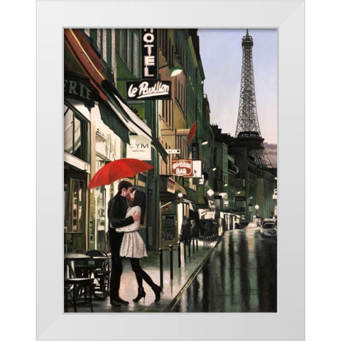 Romance in Paris White Modern Wood Framed Art Print by Benson, Pierre