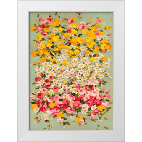 Festone di Fiori (azure) White Modern Wood Framed Art Print by Borgese, Anna