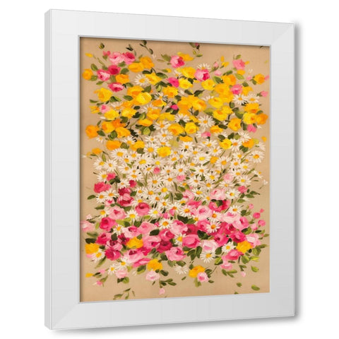 Festone di Fiori (beige) White Modern Wood Framed Art Print by Borgese, Anna