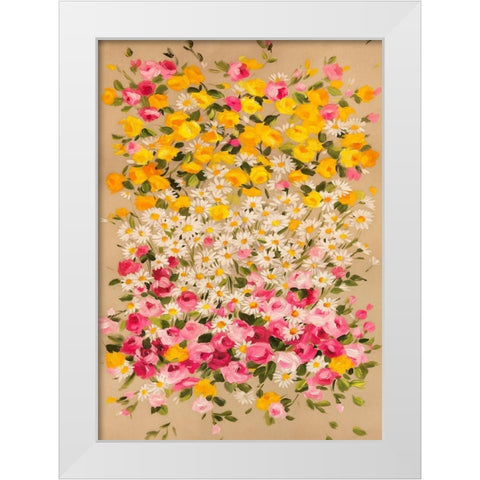 Festone di Fiori (beige) White Modern Wood Framed Art Print by Borgese, Anna