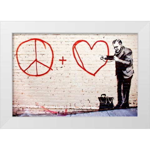 Erie and Mission Street, San Francisco (graffiti attributed to Banksy) White Modern Wood Framed Art Print by Anonymous (attributed to Banksy)