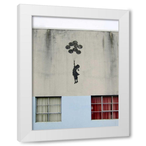 Building in Bristol (graffiti attributed to Banksy) White Modern Wood Framed Art Print by Anonymous (attributed to Banksy)