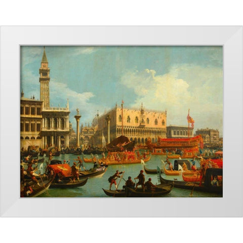 Il ritorno del Bucintoro al molo davanti a Palazzo Ducale White Modern Wood Framed Art Print by Canaletto