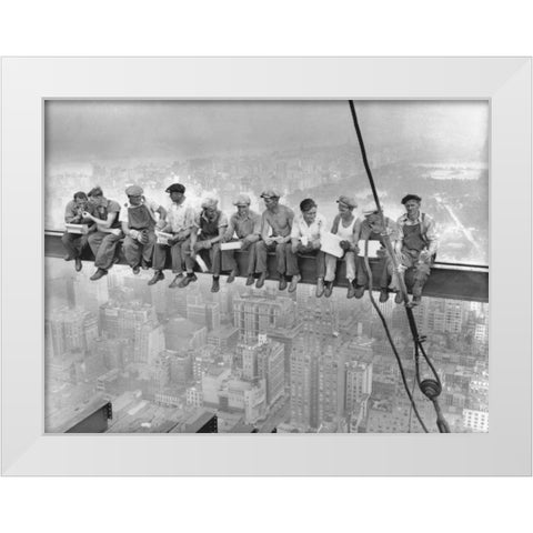 New York Construction Workers Lunching on a Crossbeam 1932 White Modern Wood Framed Art Print by Ebbets, Charles C.