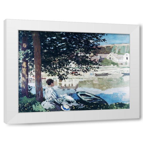 On the Seine at Bennecourt White Modern Wood Framed Art Print by Monet, Claude