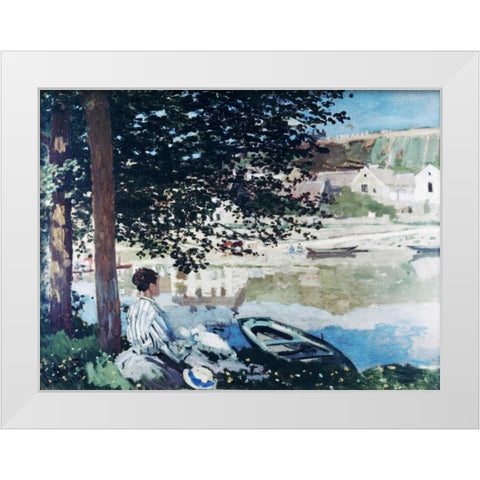 On the Seine at Bennecourt White Modern Wood Framed Art Print by Monet, Claude