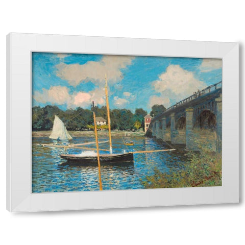 The bridge at Argenteuil White Modern Wood Framed Art Print by Monet, Claude