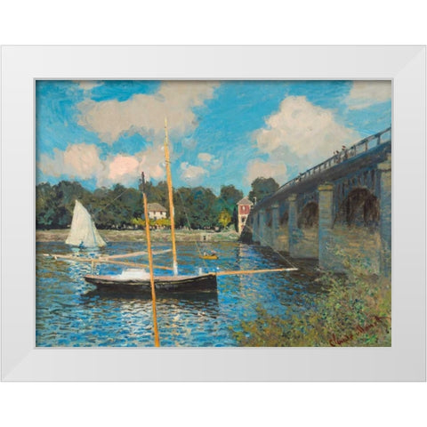 The bridge at Argenteuil White Modern Wood Framed Art Print by Monet, Claude
